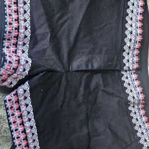 Black Shorts with Embroidered Trim